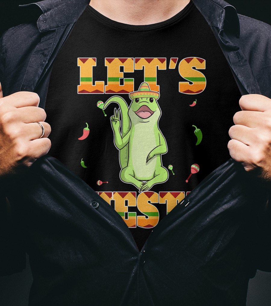Let's Fiesta Lizard Sombrero Maracas Peppers Cinco De Mayo Mexican T-Shirt