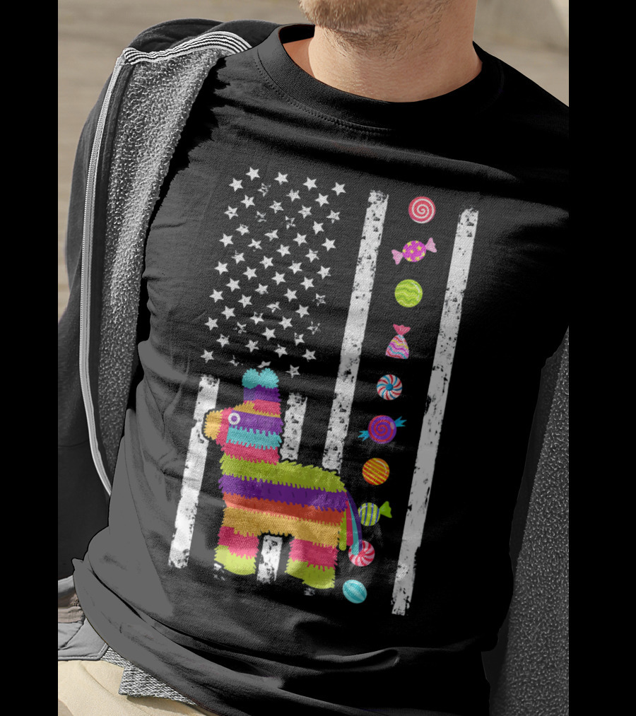 Cinco De Mayo Tacosaurus Piñata Candy Stars Stripes T-Shirt