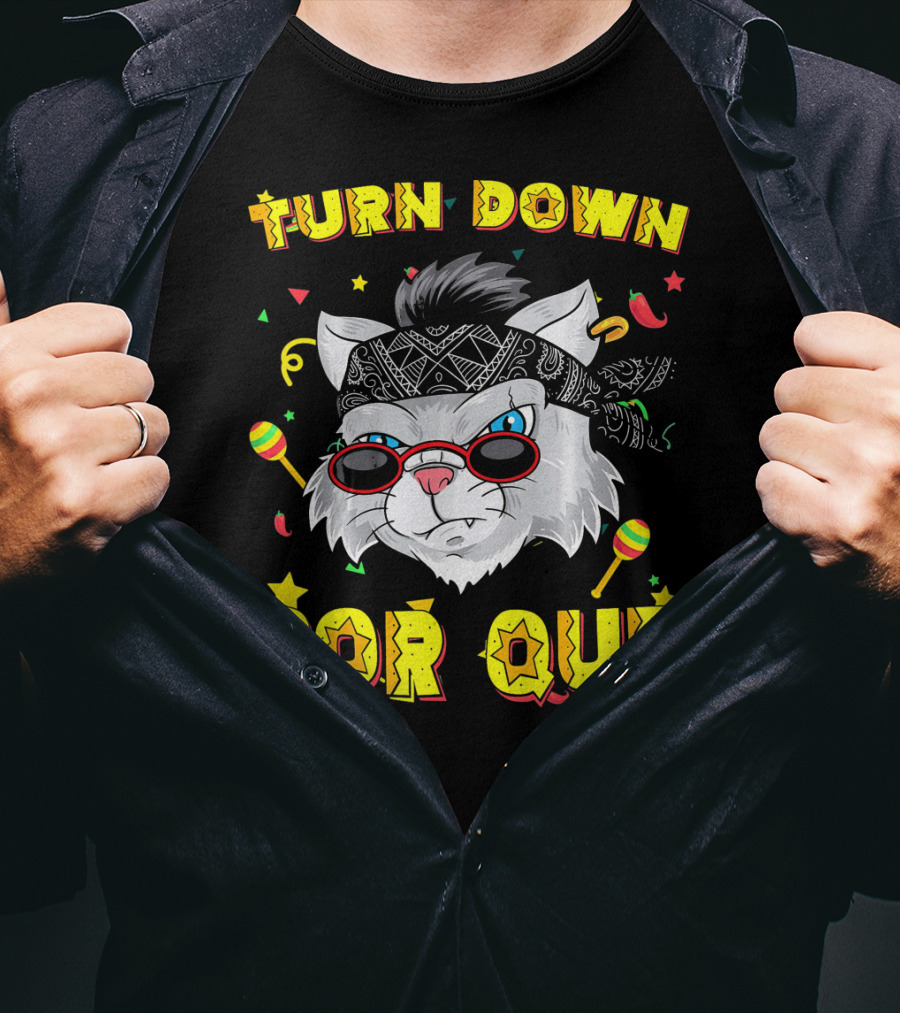 Turn Down Por Que Sombrero Cat Sunglasses Bandana Art Fiesta Elements T-Shirt