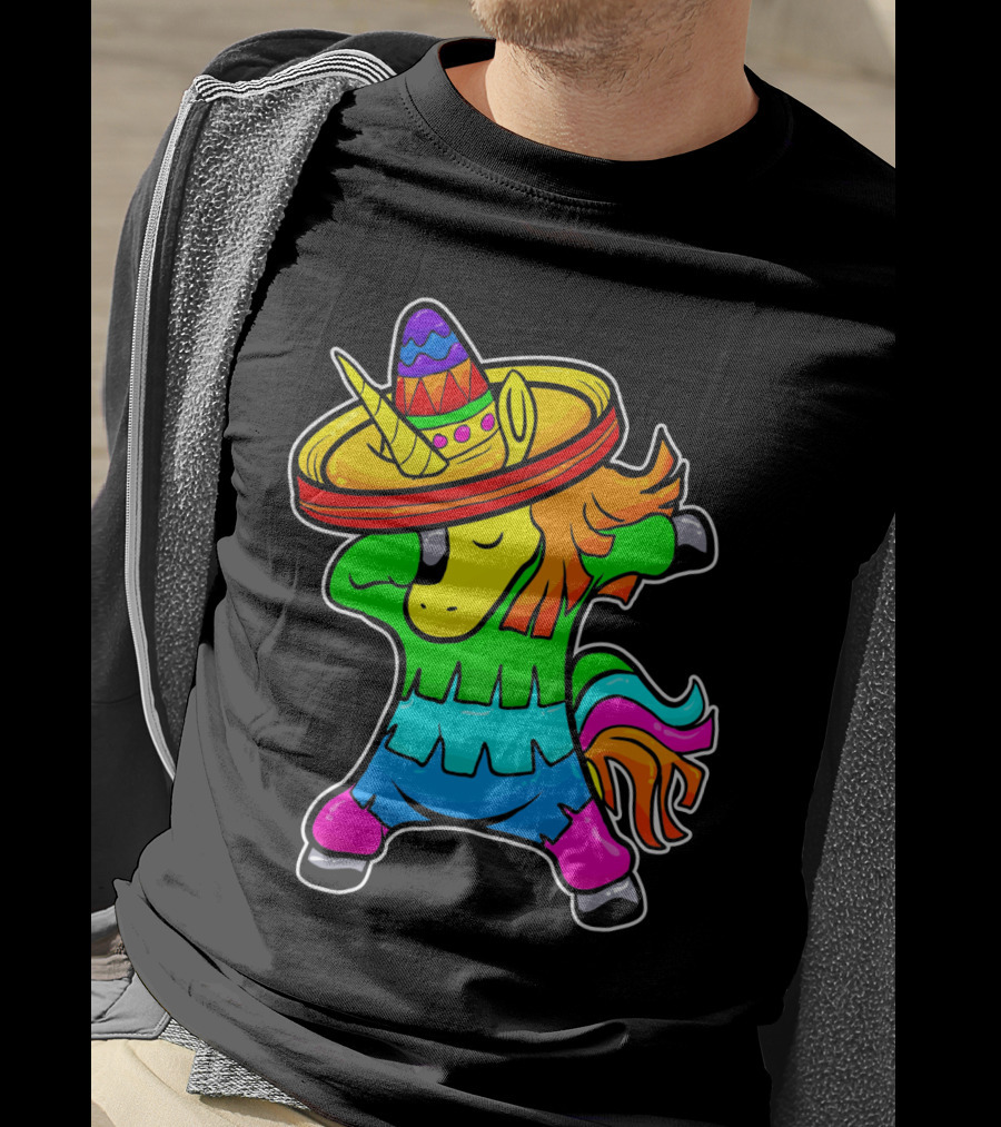 Cinco De Mayo Rainbow Sombrero Dabbing Unicorn T-Shirt