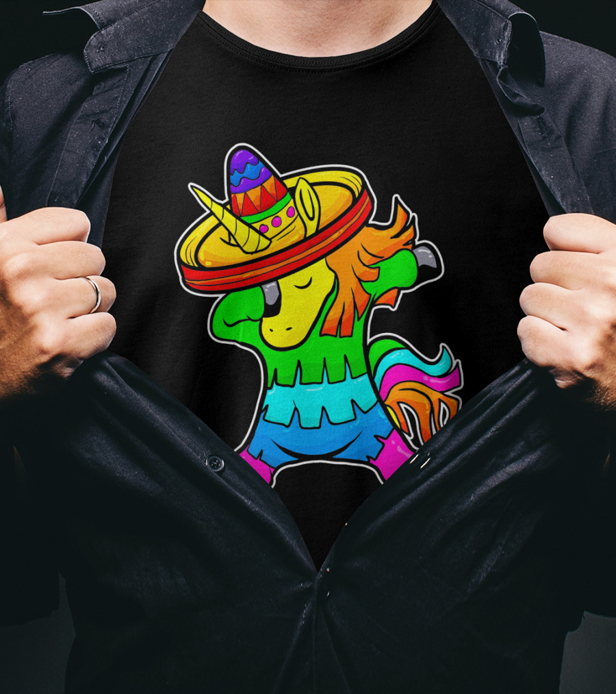 Cinco De Mayo Rainbow Sombrero Dabbing Unicorn T-Shirt