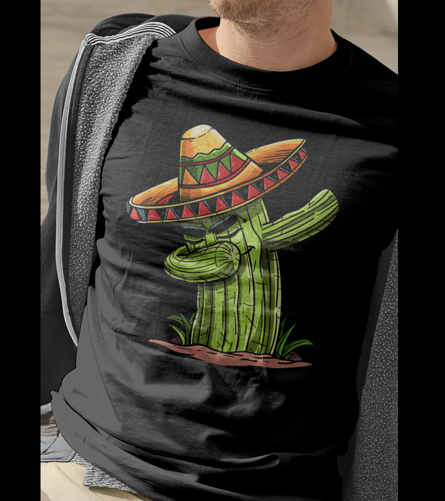 Dabbing Cactus Sombrero Funny Cinco De Mayo T-Shirt