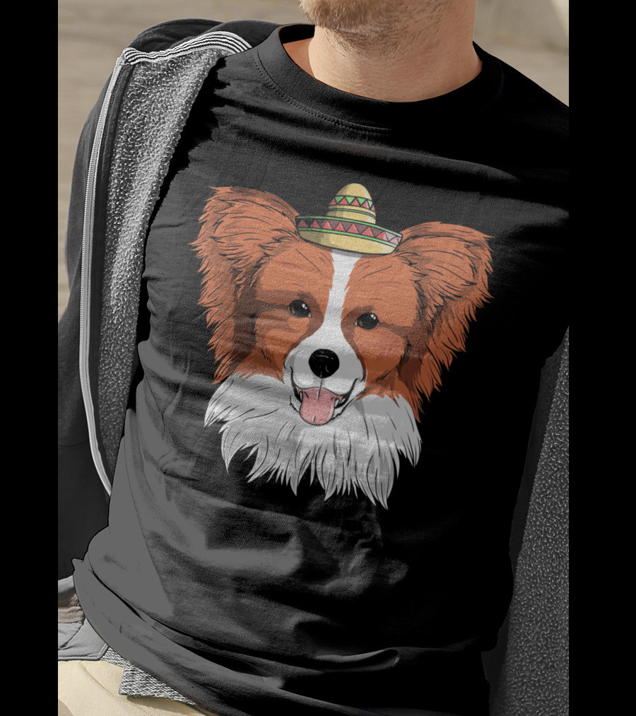 Papillon Dog Sombrero Fiesta Cinco De Mayo T-Shirt