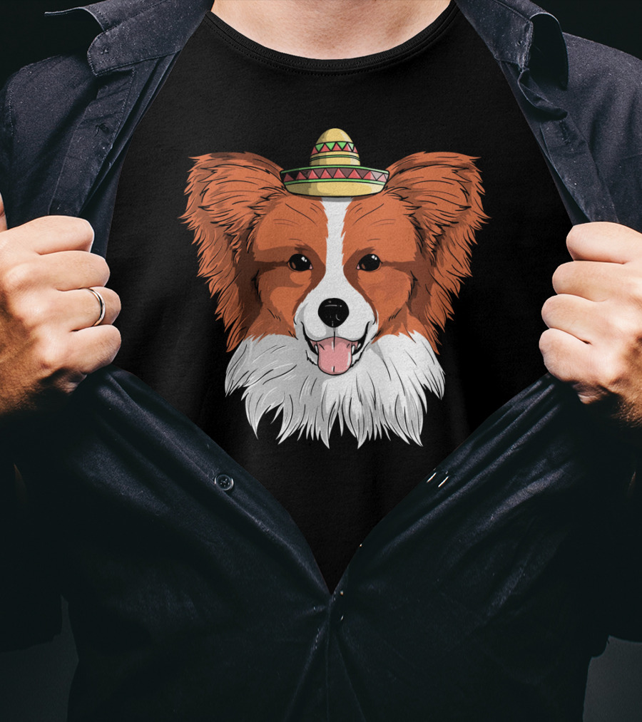 Papillon Dog Sombrero Fiesta Cinco De Mayo T-Shirt