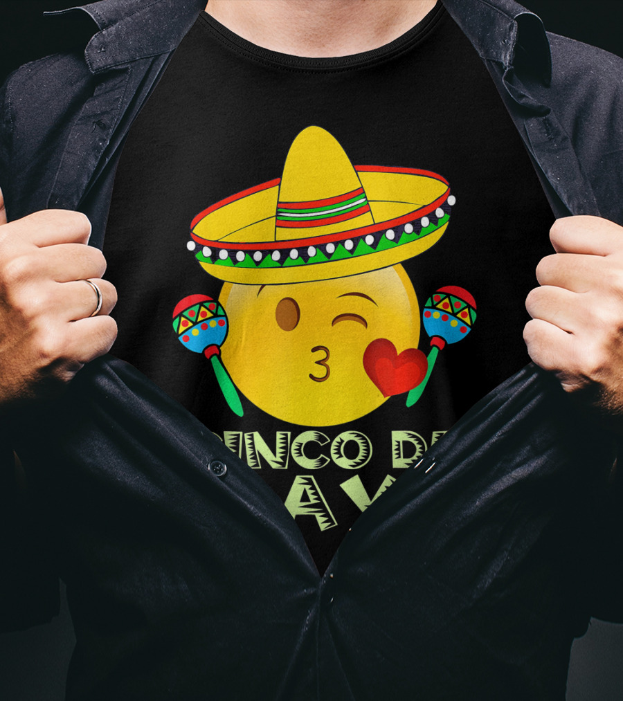 Cinco De Mayo Emoji Sombrero Maracas Kids Women Kisses T-Shirt