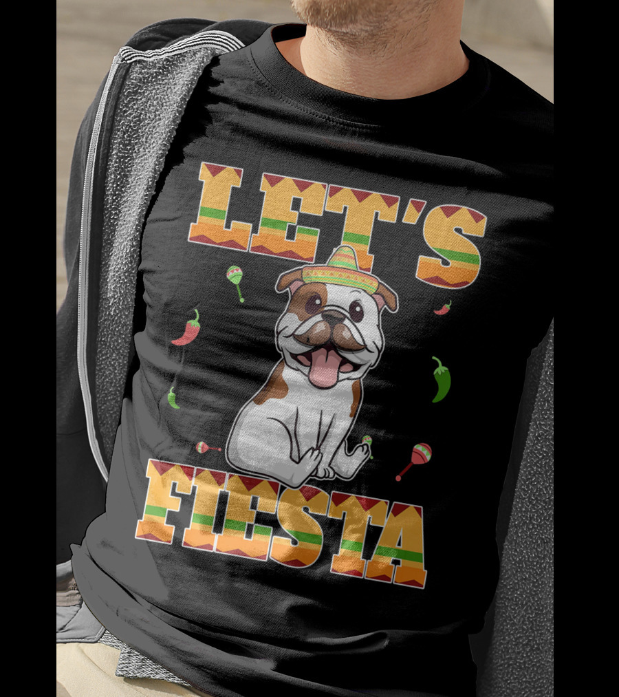 Let's Fiesta Bulldog Cinco De Mayo Sombrero Peppers T-Shirt