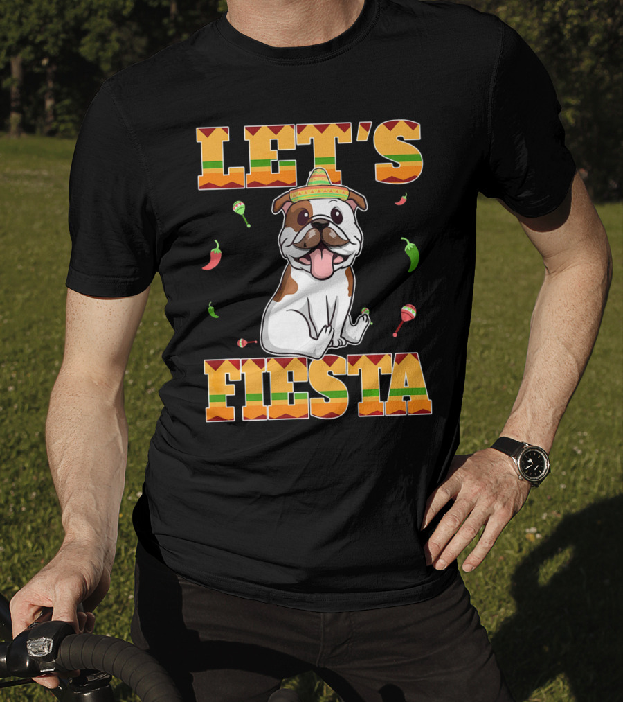 Let's Fiesta Bulldog Cinco De Mayo Sombrero Peppers T-Shirt
