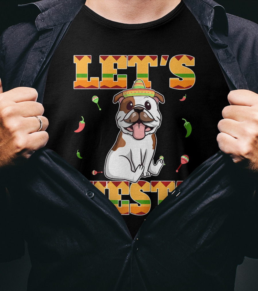 Let's Fiesta Bulldog Cinco De Mayo Sombrero Peppers T-Shirt