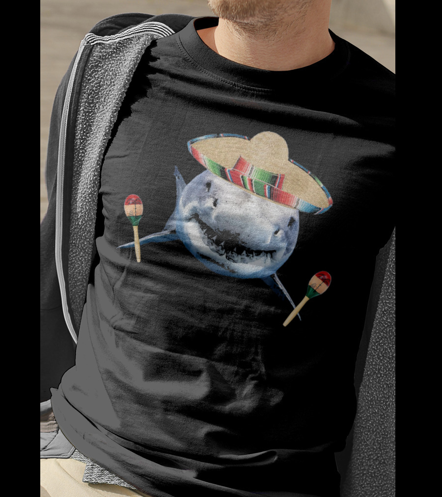 Cinco De Mayo Shark With Sombrero And Maracas T-Shirt