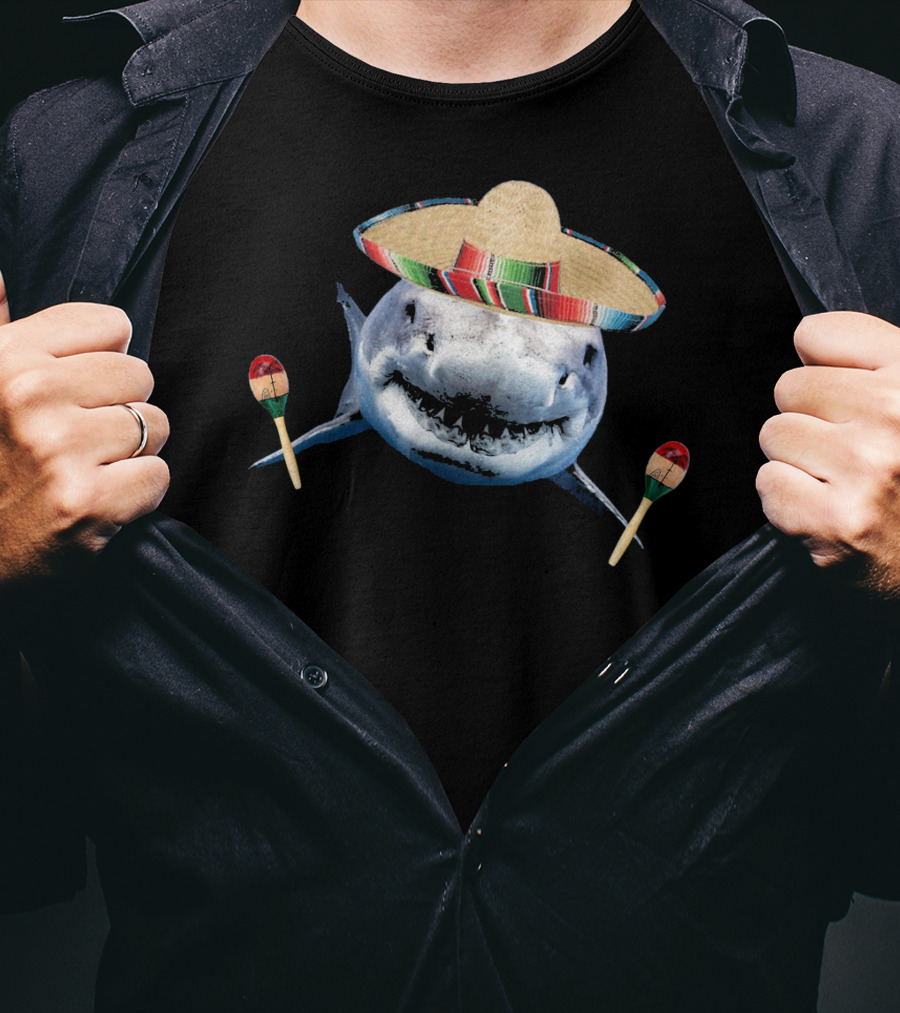 Cinco De Mayo Shark With Sombrero And Maracas T-Shirt