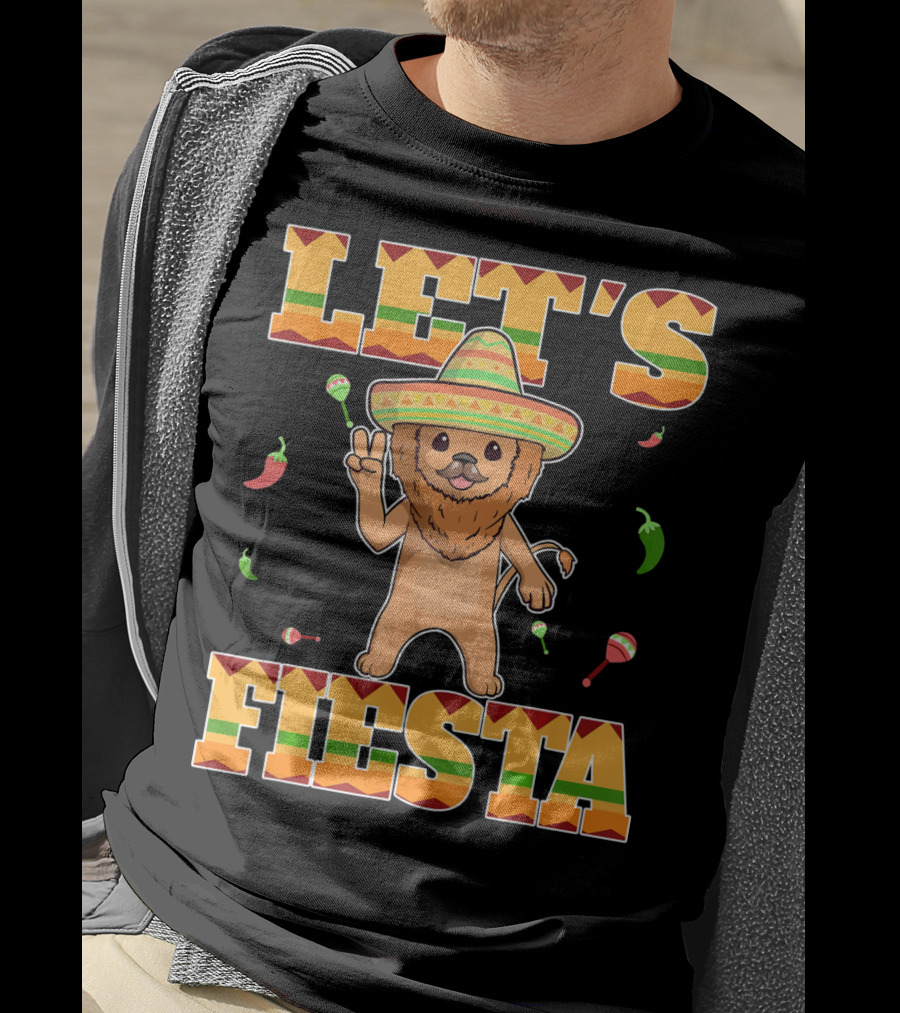 Let's Fiesta Lion Sombrero Peppers Maracas Mexican Cinco De Mayo T-Shirt