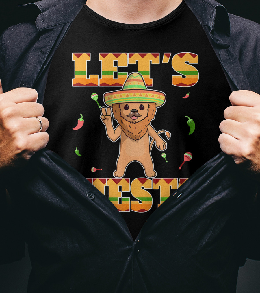 Let's Fiesta Lion Sombrero Peppers Maracas Mexican Cinco De Mayo T-Shirt