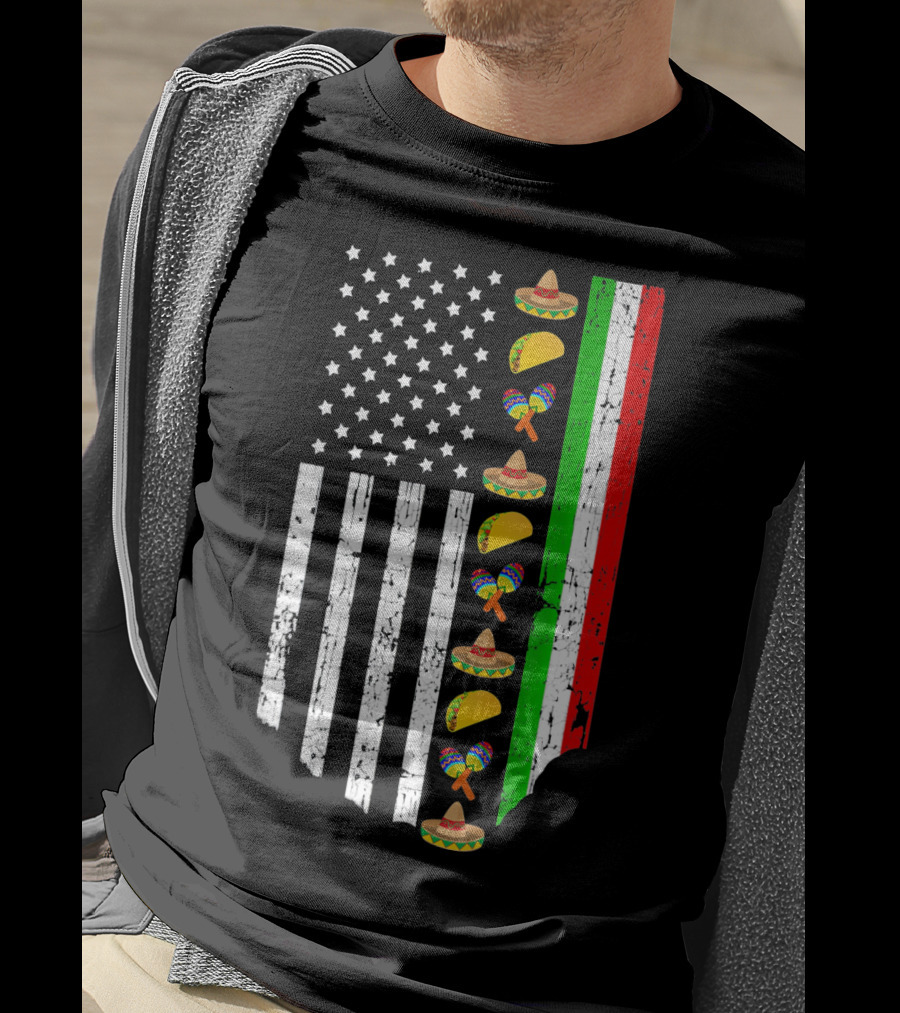 American Flag Tacos Sombrero Maracas Cinco De Mayo T-Shirt