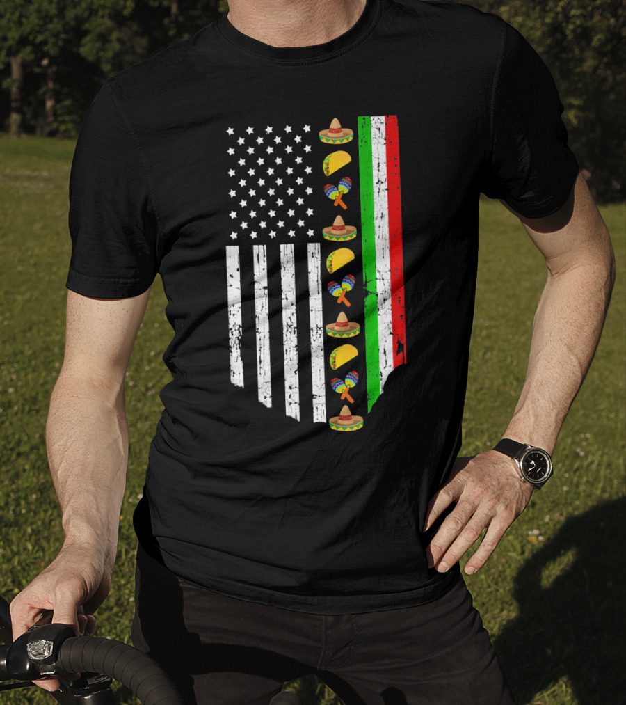 American Flag Tacos Sombrero Maracas Cinco De Mayo T-Shirt