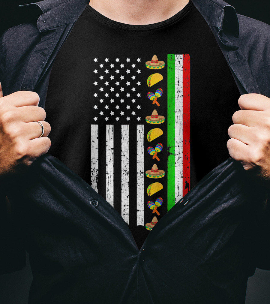 American Flag Tacos Sombrero Maracas Cinco De Mayo T-Shirt