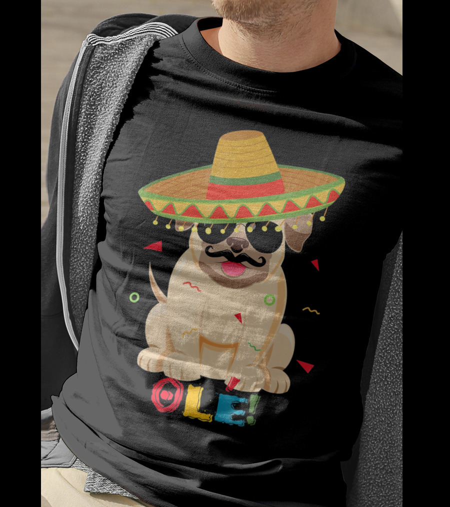 Ole Pug Sombrero Cinco De Mayo Dog T-Shirt