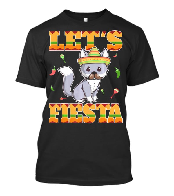 Let's Fiesta Kitty Cat Cinco De Mayo Mexi Sombrero Peppers Maracas T-Shirt