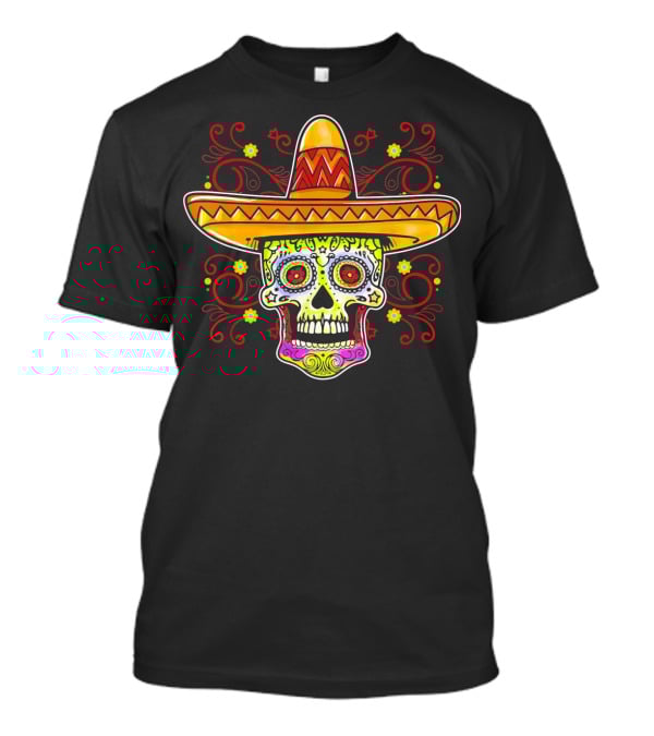 Sugar Skull Sombrero Colorful Floral T-Shirt
