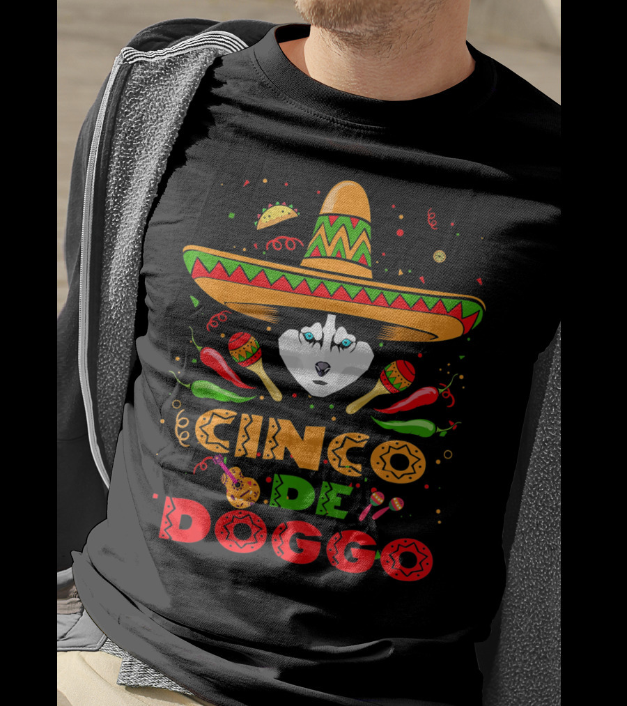 Cinco De Doggo Siberian Husky Sombrero Celebration Fiesta Elements T-Shirt