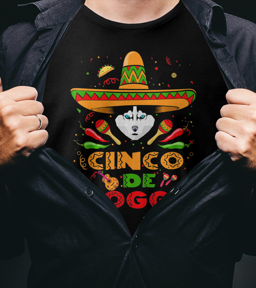 Cinco De Doggo Siberian Husky Sombrero Celebration Fiesta Elements T-Shirt