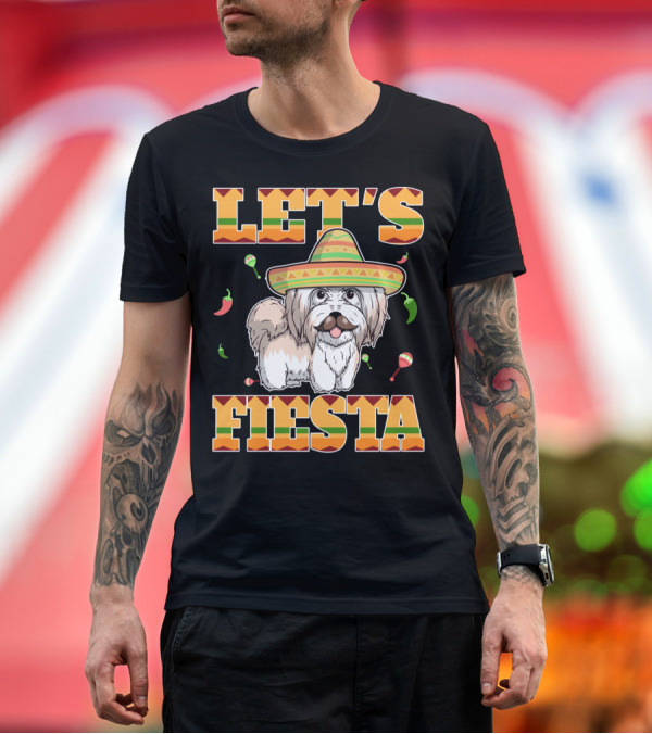 Premium T-Shirt: Let's Fiesta Havanese Dog With Sombrero and Peppers T-Shirt Let's Fiesta Havanese Dog With Sombrero and Peppers T-Shirt