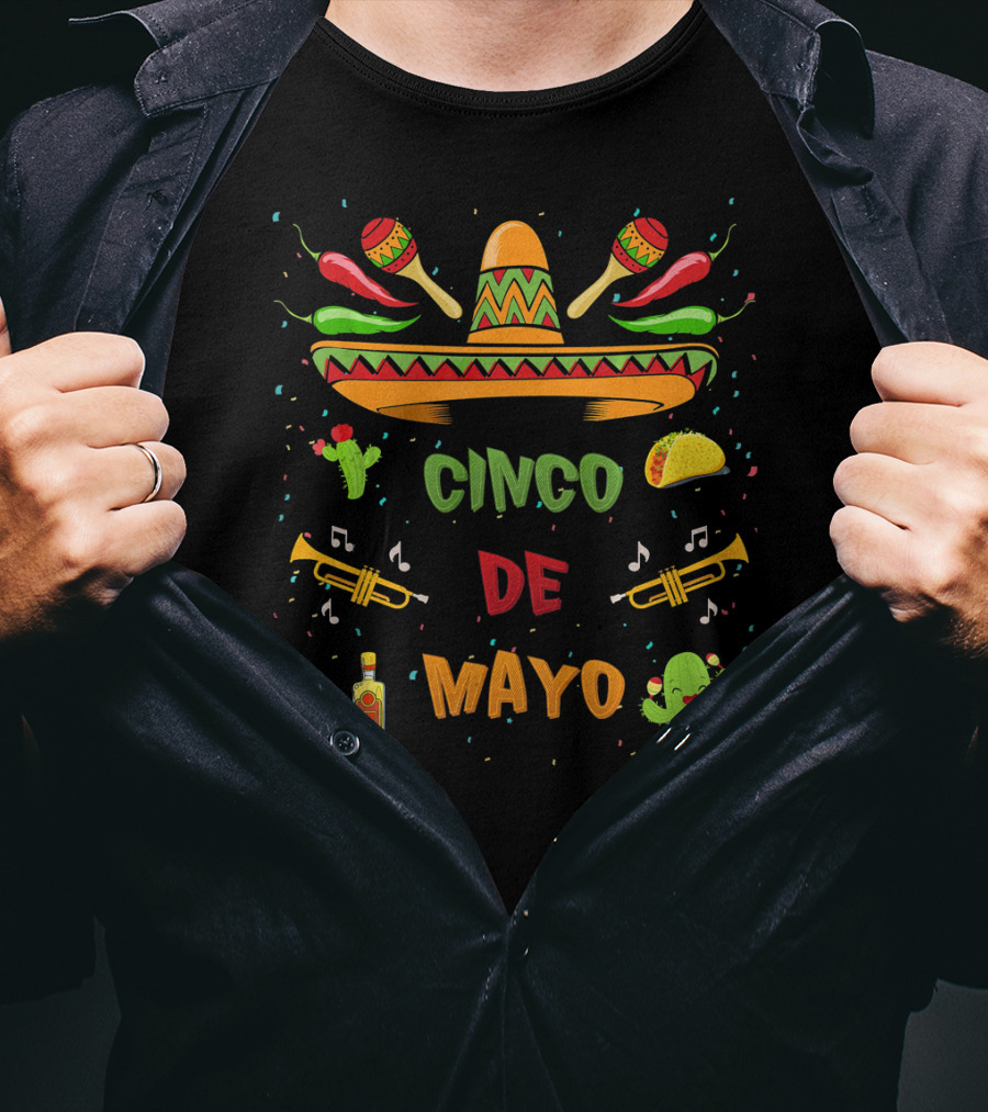 Cinco De Mayo Sombrero Maracas Taco Fiesta T-Shirt