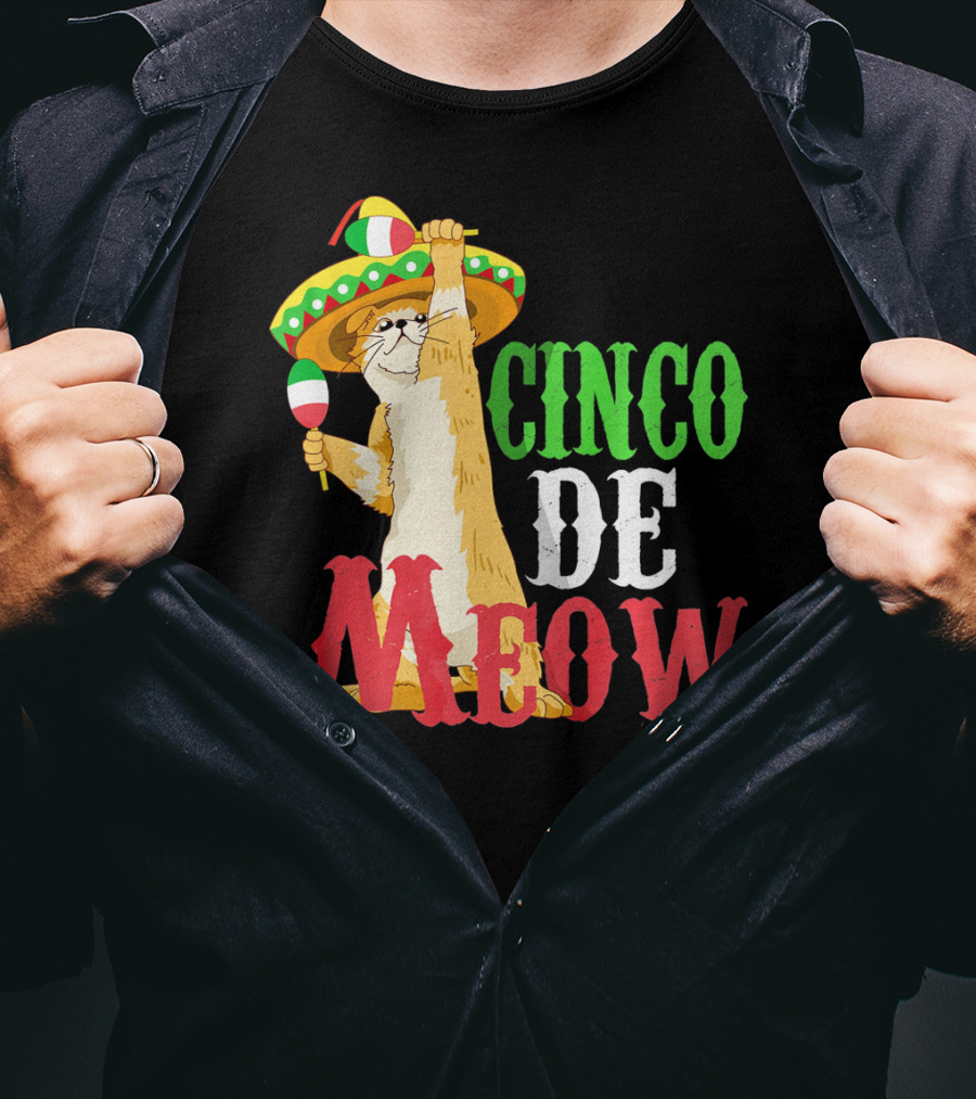 Cinco De Mayo Cinco De Meow Cat Sombrero Maracas T-Shirt
