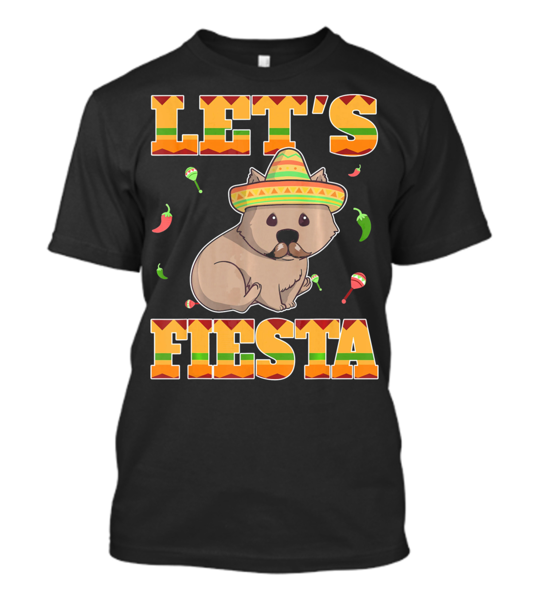 Let's Fiesta Wombat Wearing Sombrero Maracas Peppers Cinco De Mayo Mexican T-Shirt