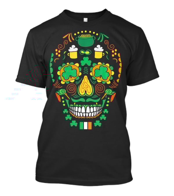 Shamrock Sugar Skull Irish Cinco De Mayo T-Shirt