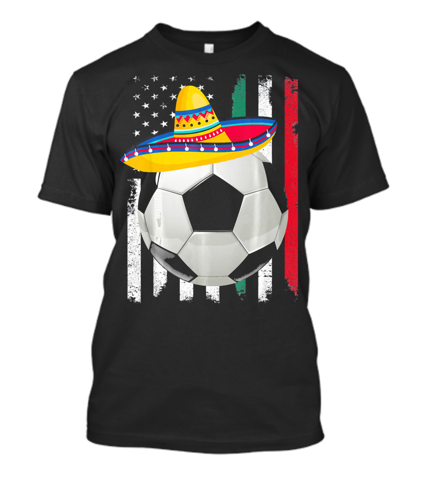 Cinco De Mayo Soccer Sombrero American Mexican Flags T-Shirt