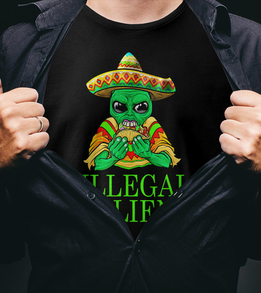 Illegal Alien Funny Mexican Green Taco Sombrero T-Shirt