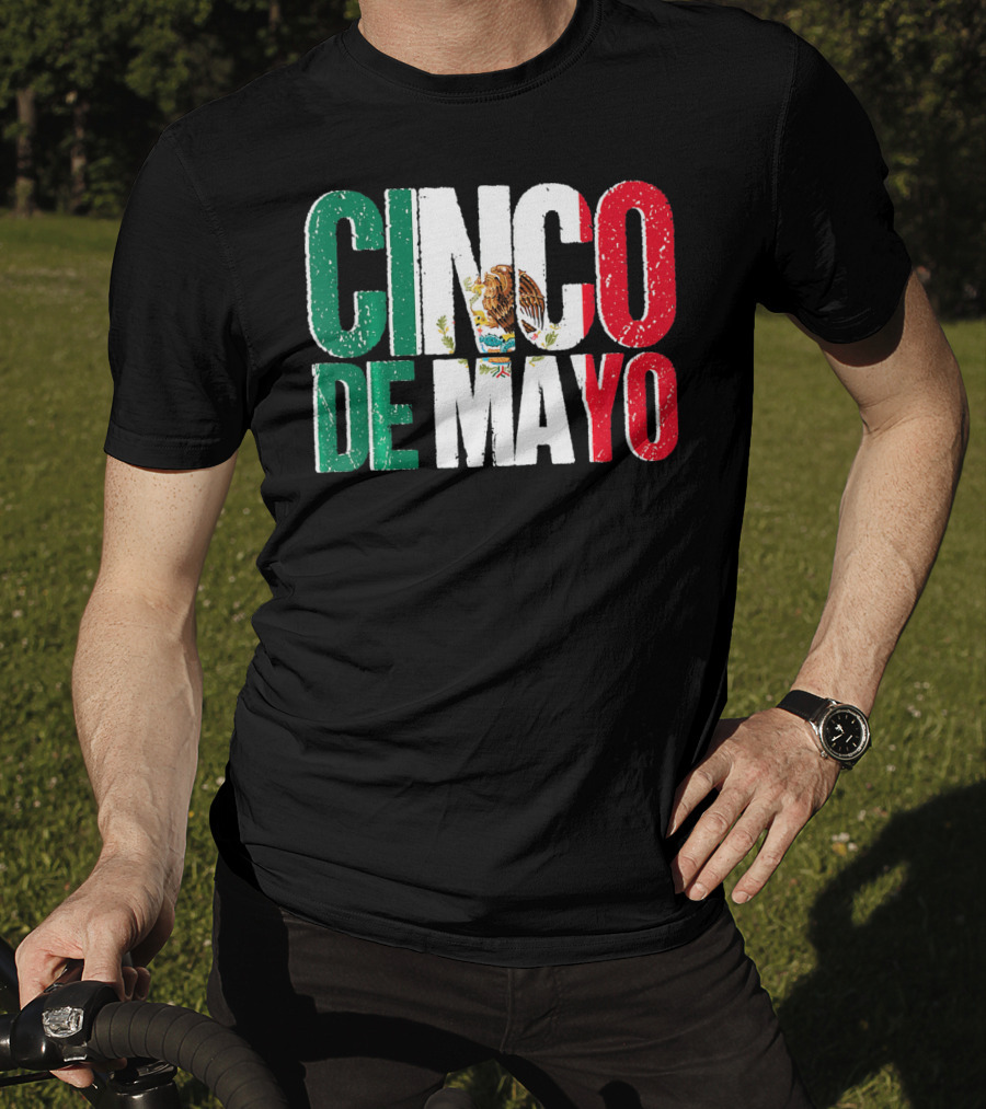 Cinco De Mayo Mexican Flag Colors With Eagle Emblem T-Shirt