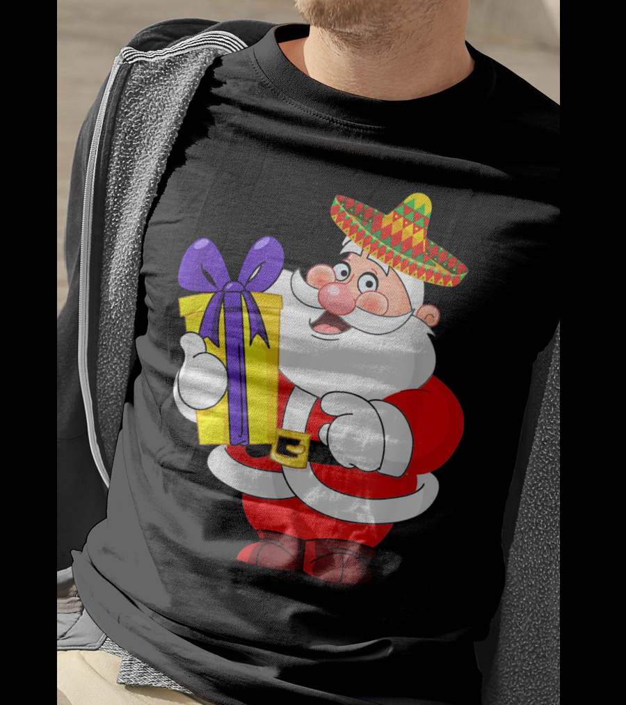Cinco De Mayo Funny Sombrero Mexican Santa With Gift T-Shirt