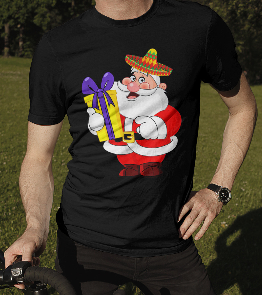 Cinco De Mayo Funny Sombrero Mexican Santa With Gift T-Shirt