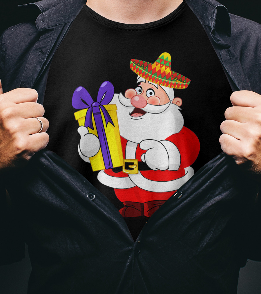 Cinco De Mayo Funny Sombrero Mexican Santa With Gift T-Shirt