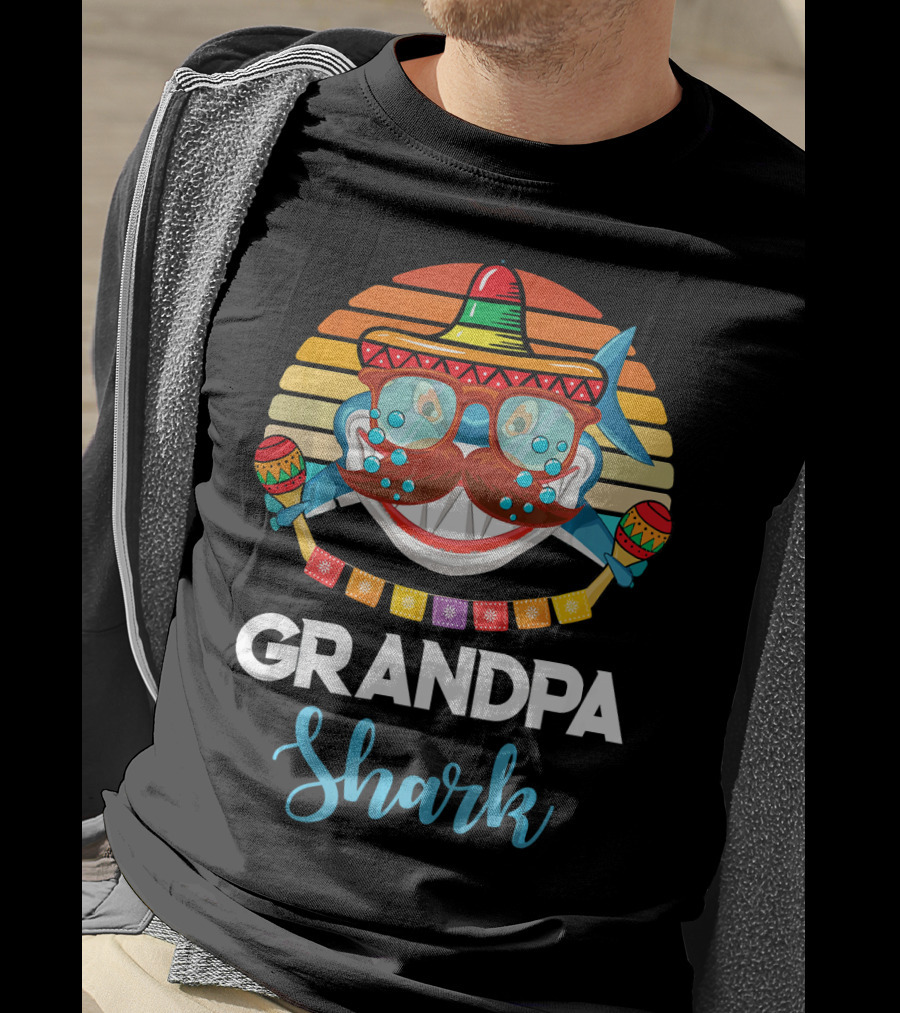 Grandpa Shark Cinco De Mayo Vintage Sombrero Maracas T-Shirt