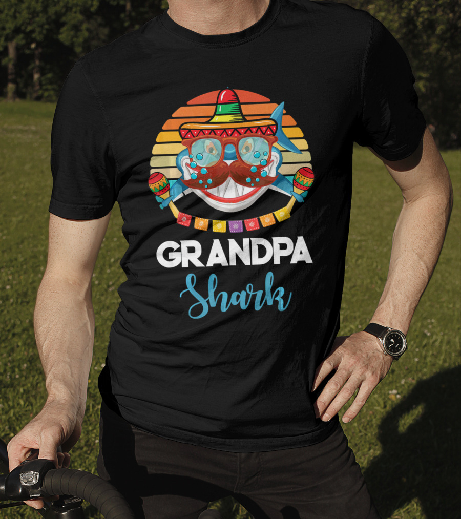 Grandpa Shark Cinco De Mayo Vintage Sombrero Maracas T-Shirt
