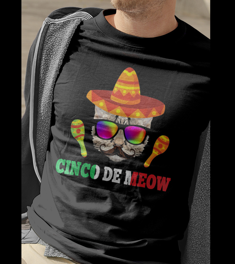 Cinco De Meow Cat Sombrero Maracas Funny T-Shirt