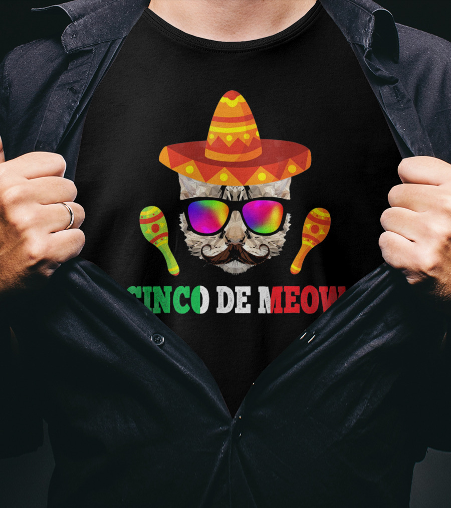 Cinco De Meow Cat Sombrero Maracas Funny T-Shirt
