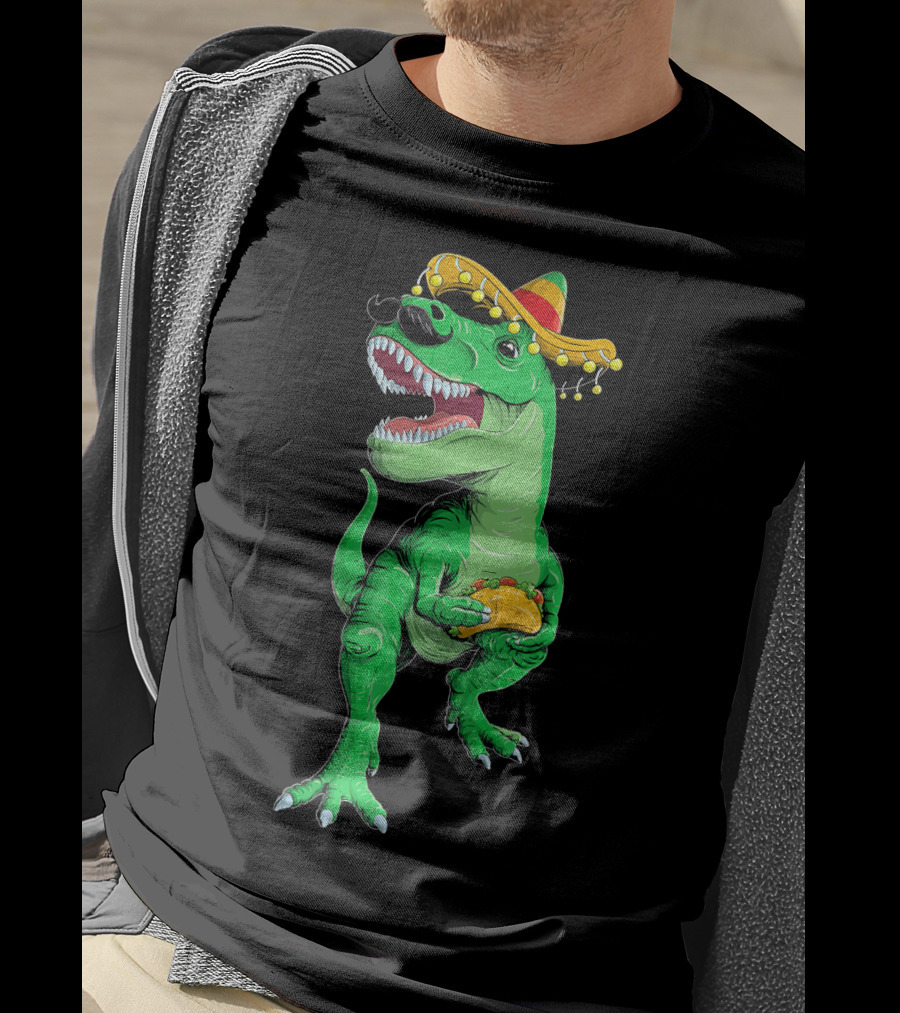 Cinco De Mayo Dinosaur Rex With Taco And Sombrero T-Shirt