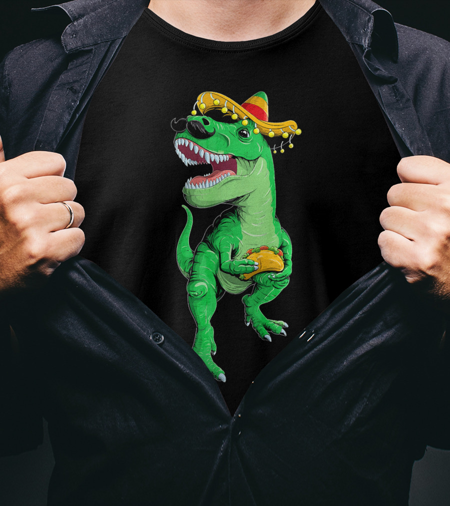 Cinco De Mayo Dinosaur Rex With Taco And Sombrero T-Shirt