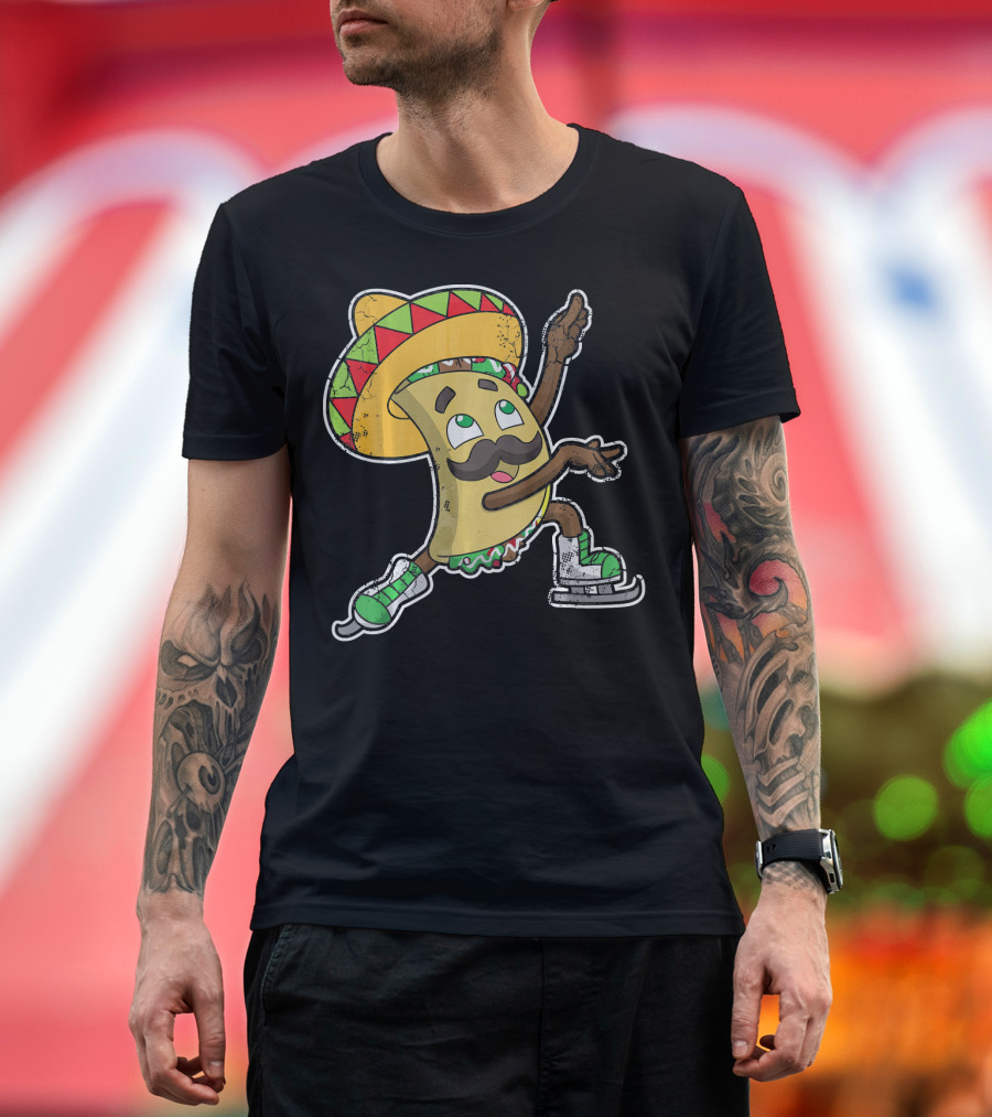 Taco Ice Skating Sombrero Cinco de Mayo T-Shirt
