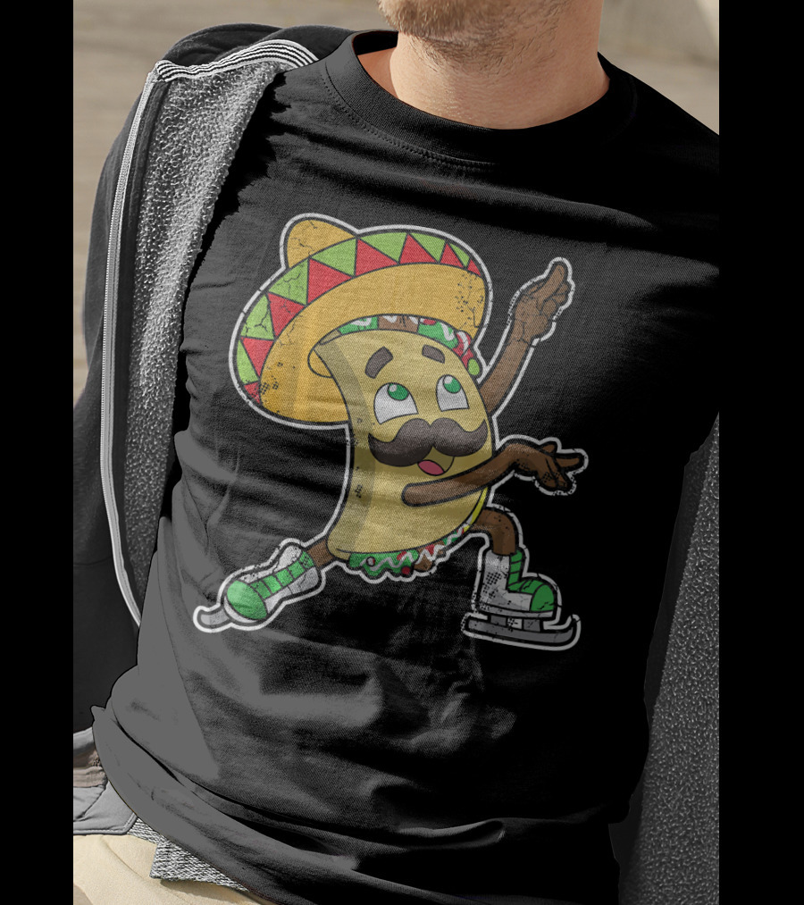Taco Ice Skating Sombrero Cinco De Mayo T-Shirt