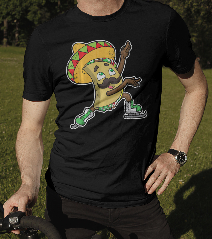 Taco Ice Skating Sombrero Cinco De Mayo T-Shirt