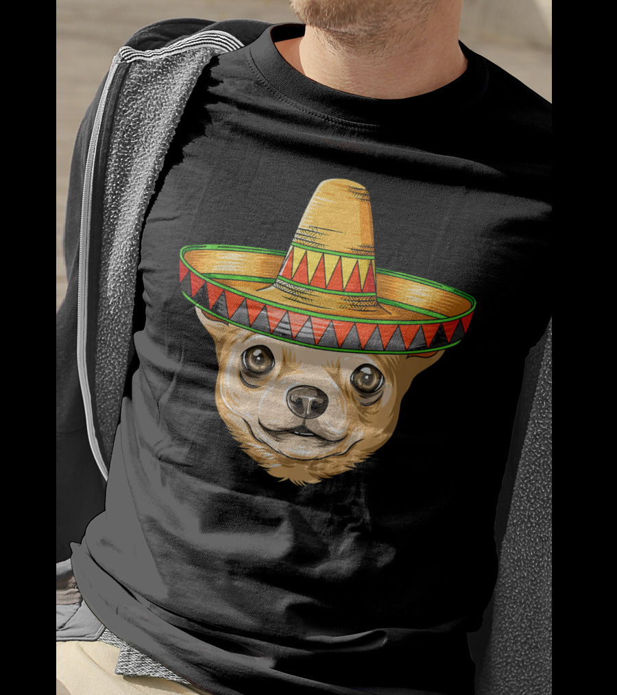 Chihuahua Wearing Mexican Sombrero For Cinco De Mayo T-Shirt