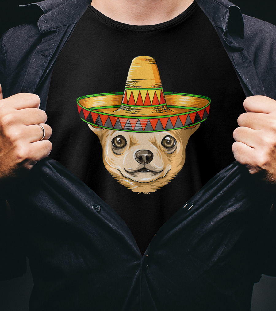 Chihuahua Wearing Mexican Sombrero For Cinco De Mayo T-Shirt