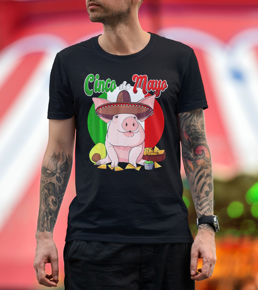 Cinco de Mayo Pig Sombrero Nachos Avocado Fiesta T-Shirt