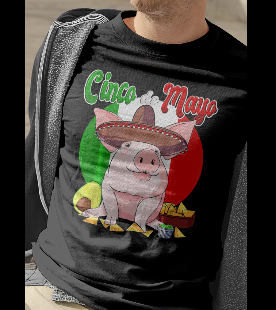Cinco De Mayo Pig Sombrero Nachos Avocado Fiesta T-Shirt