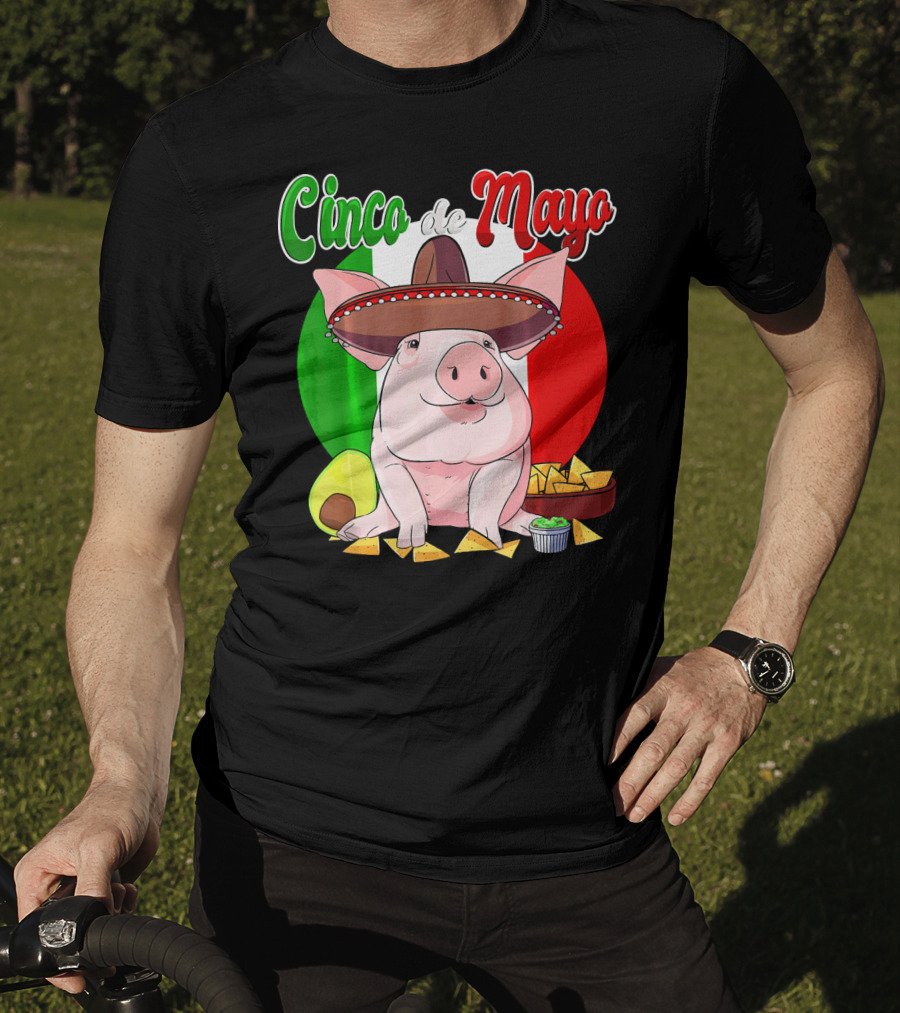 Cinco De Mayo Pig Sombrero Nachos Avocado Fiesta T-Shirt