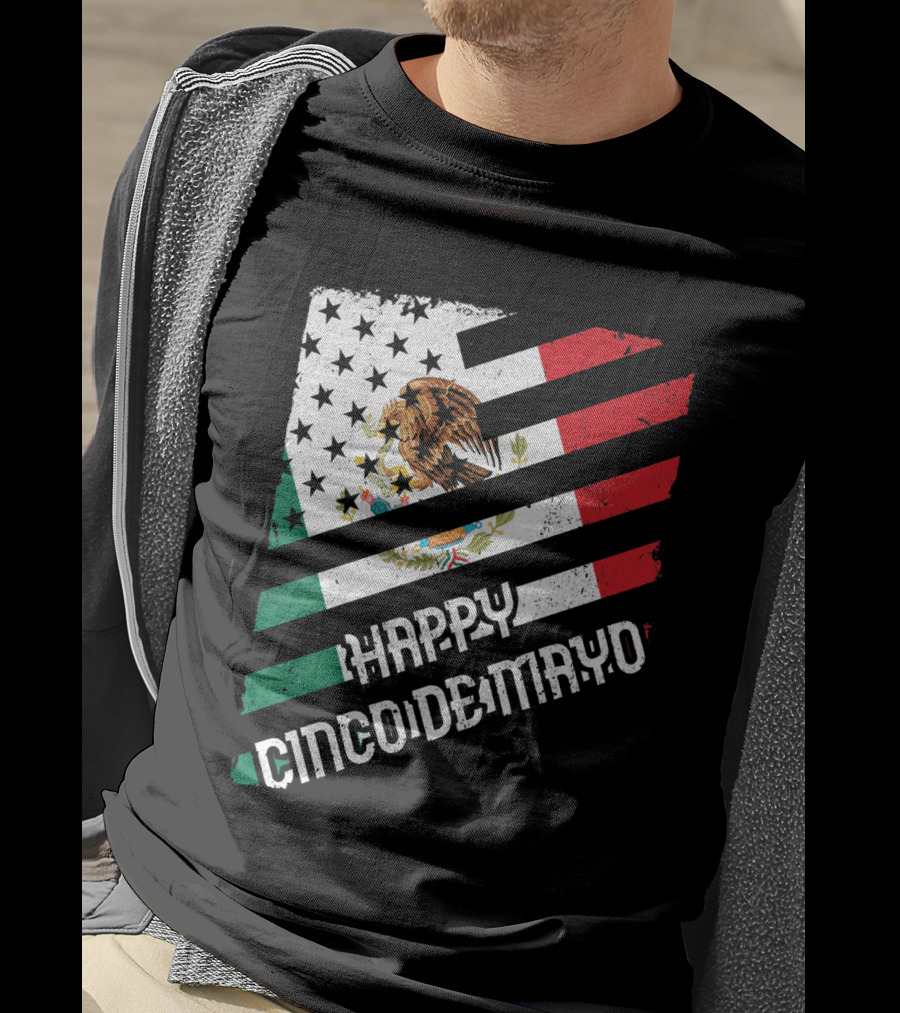 Cinco De Mayo Happy Mexico US Flag Eagle Stripes T-Shirt